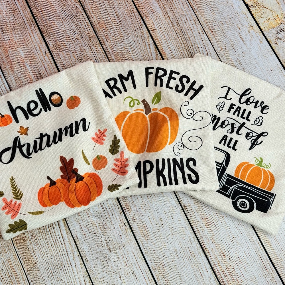Fall Pumpkin Farmhouse Decor Pillow Square Pillow Covers Set of 3 12x12 Inches